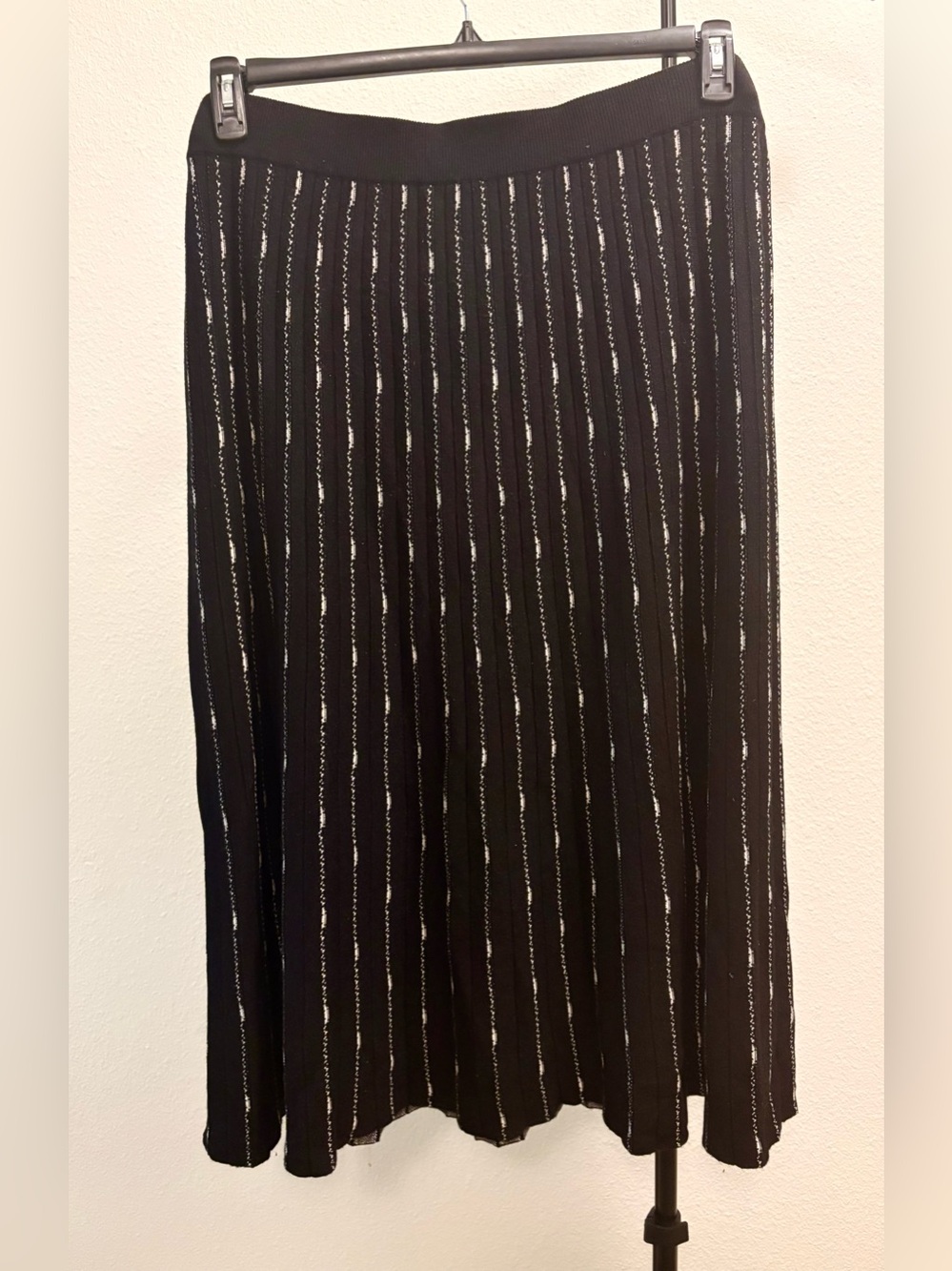 Max Studio Sweater Knit Black Maxi Skirt with Grey Stripes